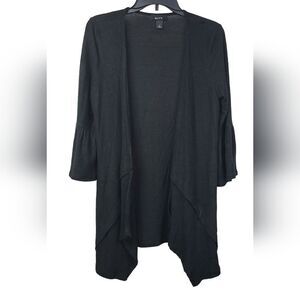 Alyx Solid Black Open Drape Waterfall Cardigan Gray Bell Sleeve Sweater Small